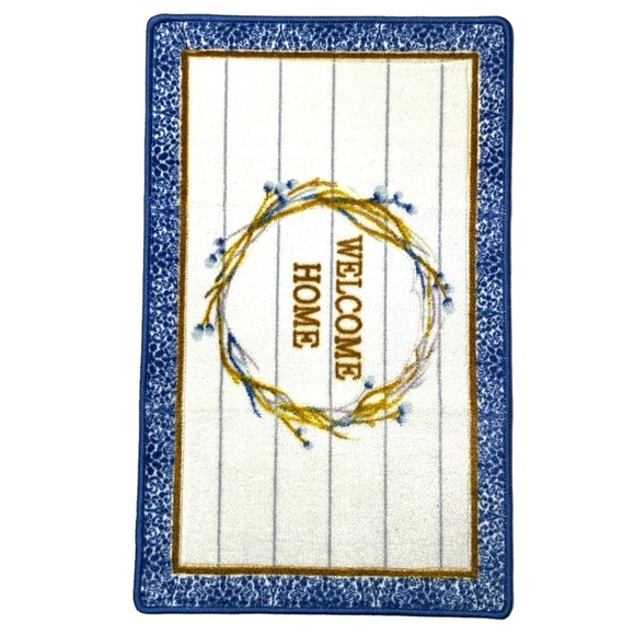 Modern Farmhouse Welcome Home Accent Mat Rug 20 x 32 Inch Blue White - Picture 14 of 14